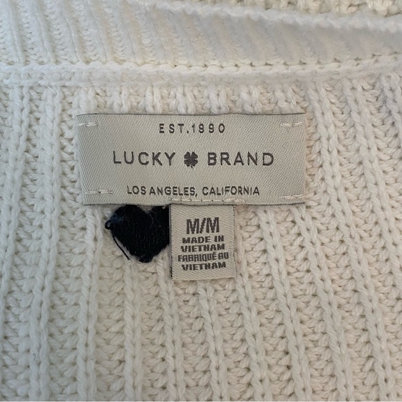 Lucky Brand White and Navy Blue Embroidered Heart Sweater - Picture 8 of 10
